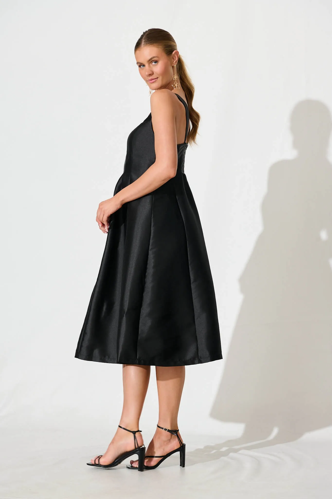 Maricelle Midi Dress In Black Sateen sold by St Frock product image thumbnail 3
