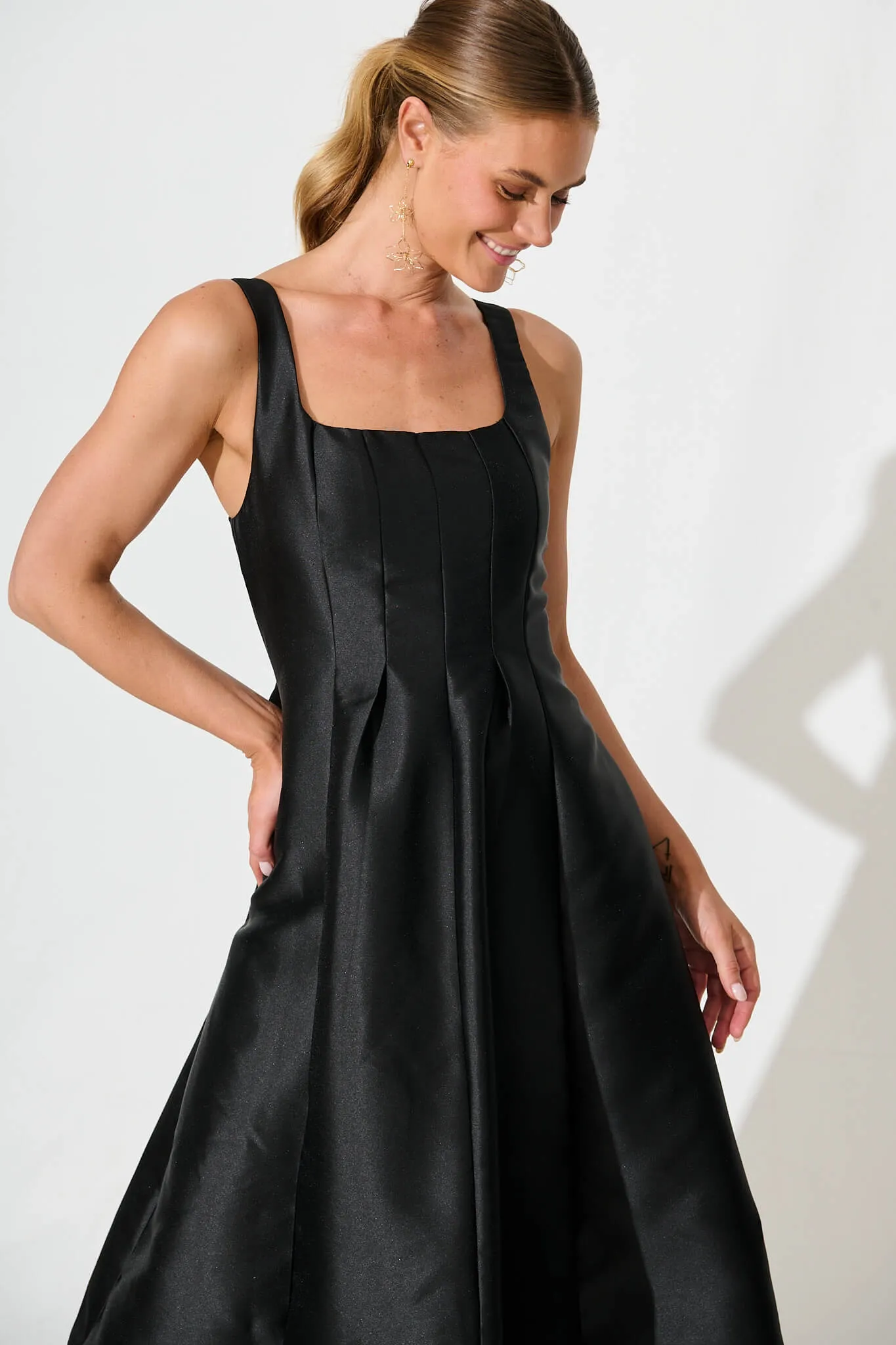 Maricelle Midi Dress In Black Sateen sold by St Frock product image thumbnail 2