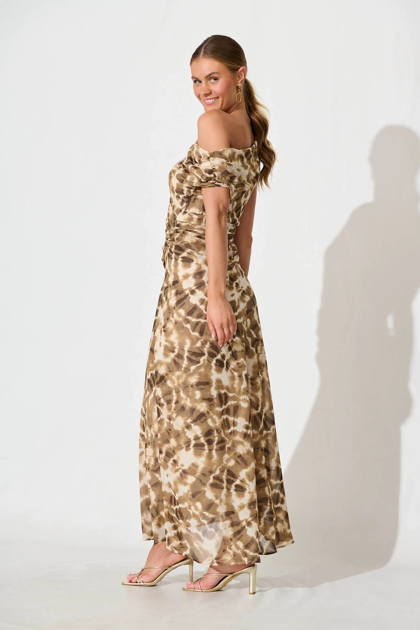 Samina Maxi Dress in Coffee and Cream Leopard Print Chiffon sold by St Frock product image thumbnail 3