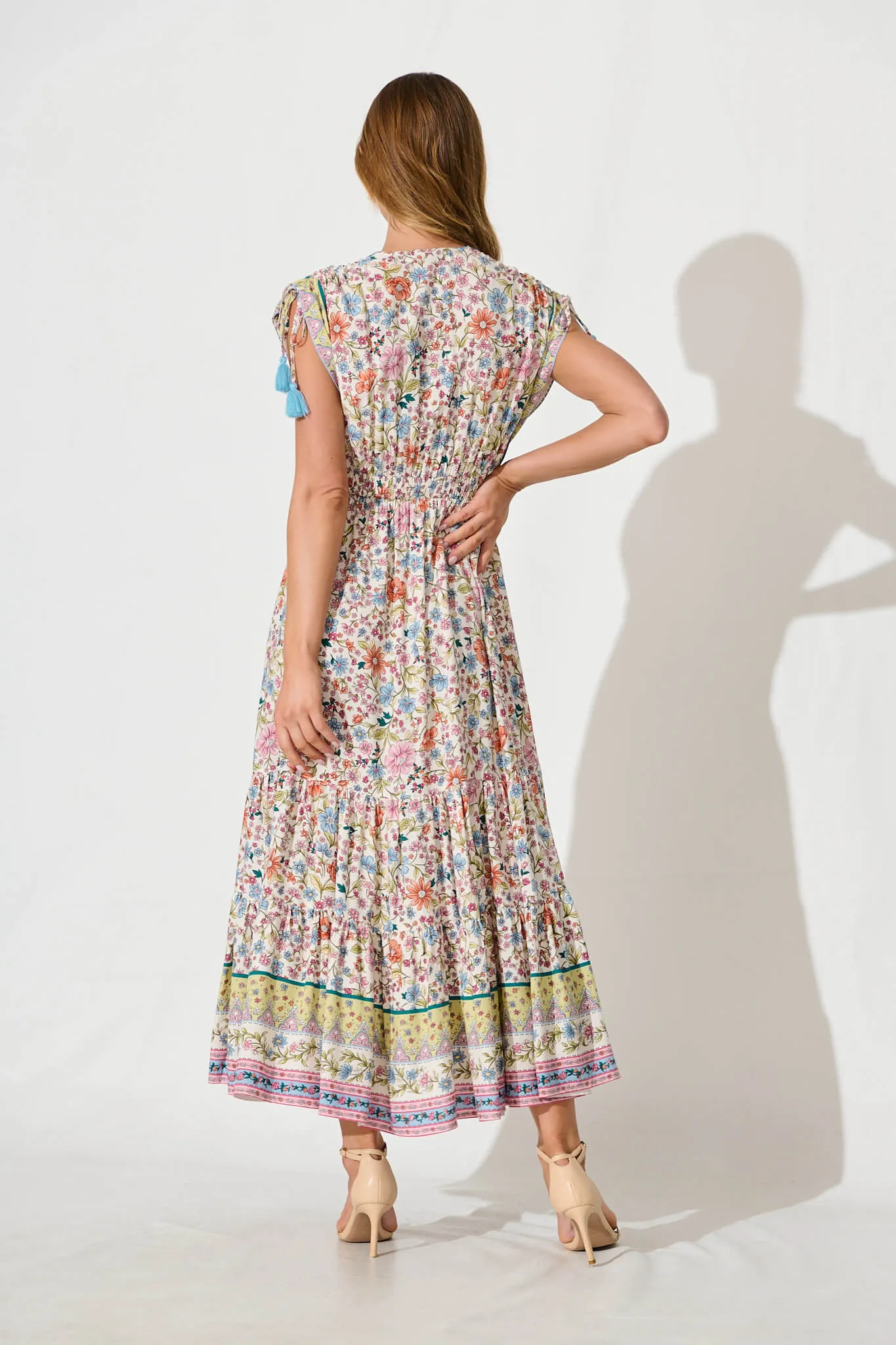 Olina Maxi Dress in White with Multi Floral Border Print sold by St Frock product image thumbnail 4