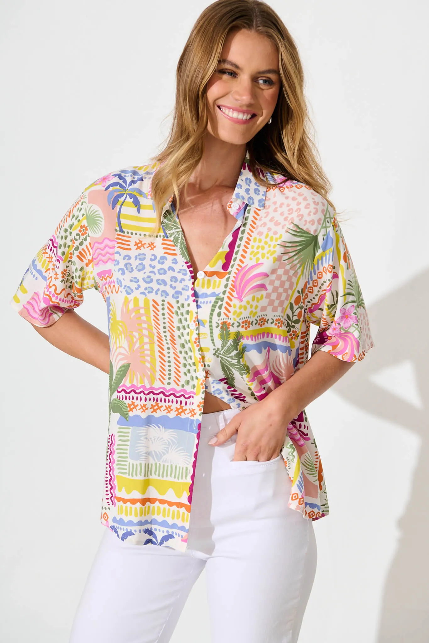 Levona Shirt in Multi Patchwork Print sold by St Frock