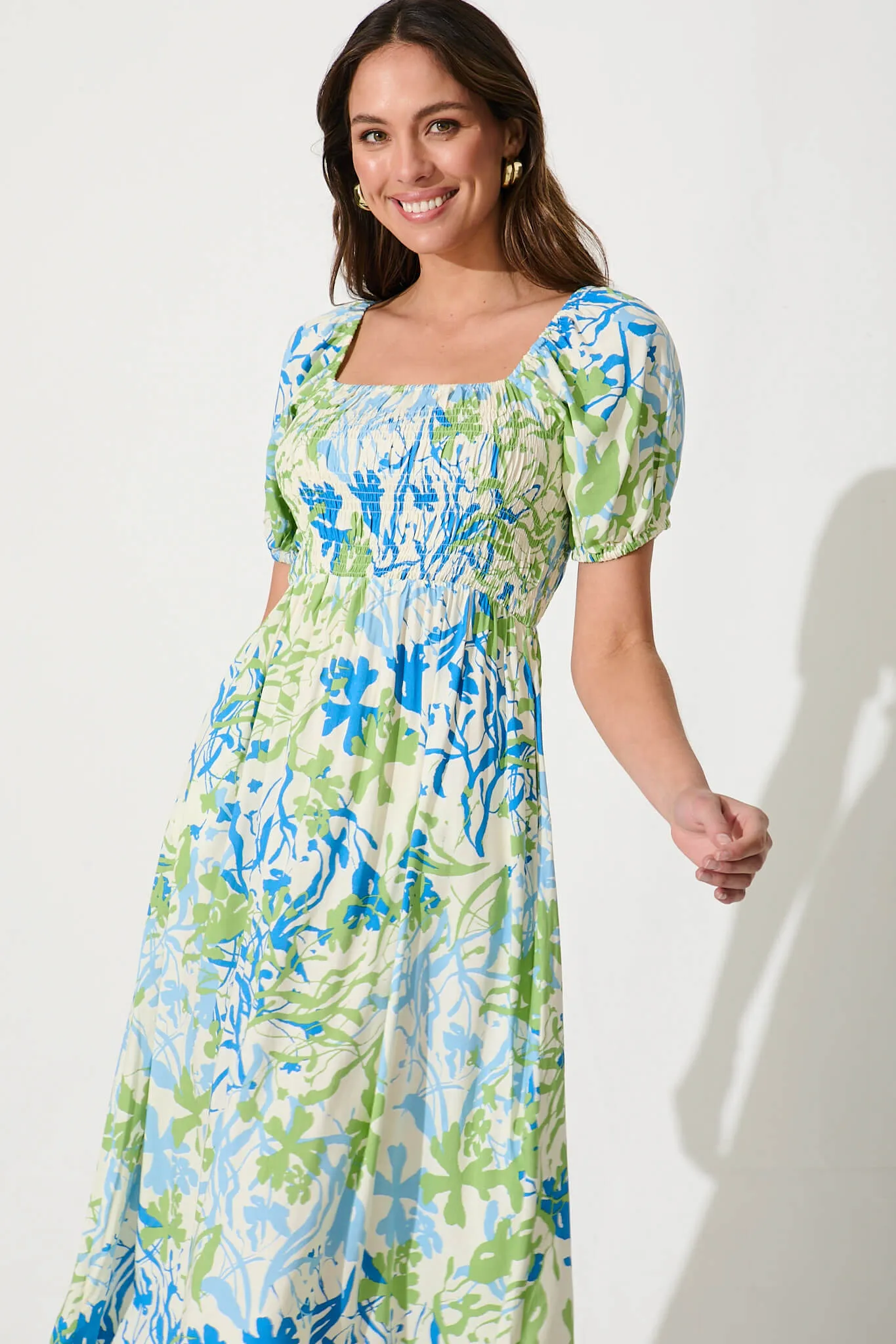 Perry Midi Dress In Blue With Green Print sold by St Frock product image thumbnail 2
