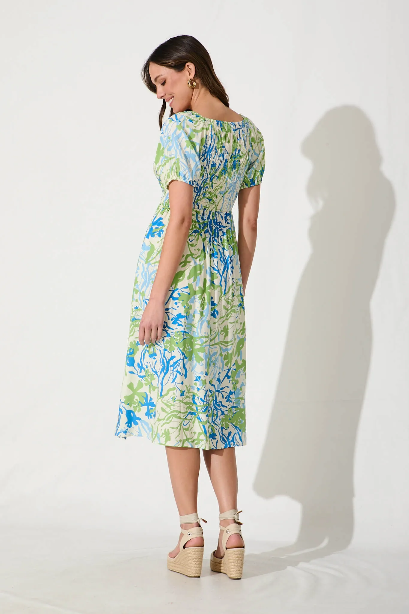 Perry Midi Dress In Blue With Green Print sold by St Frock product image thumbnail 4