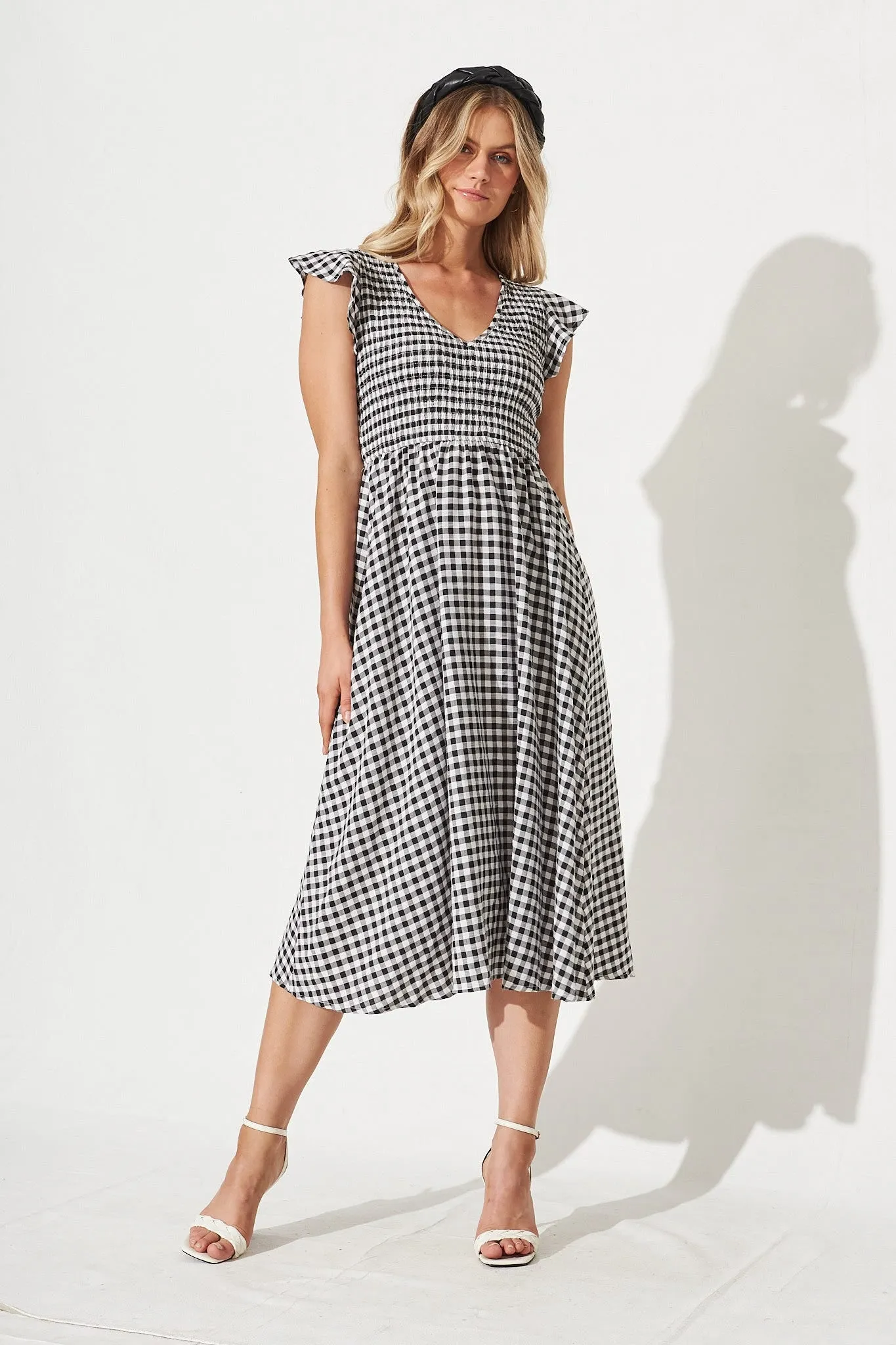Jeannie Midi Dress In Black Gingham sold by St Frock