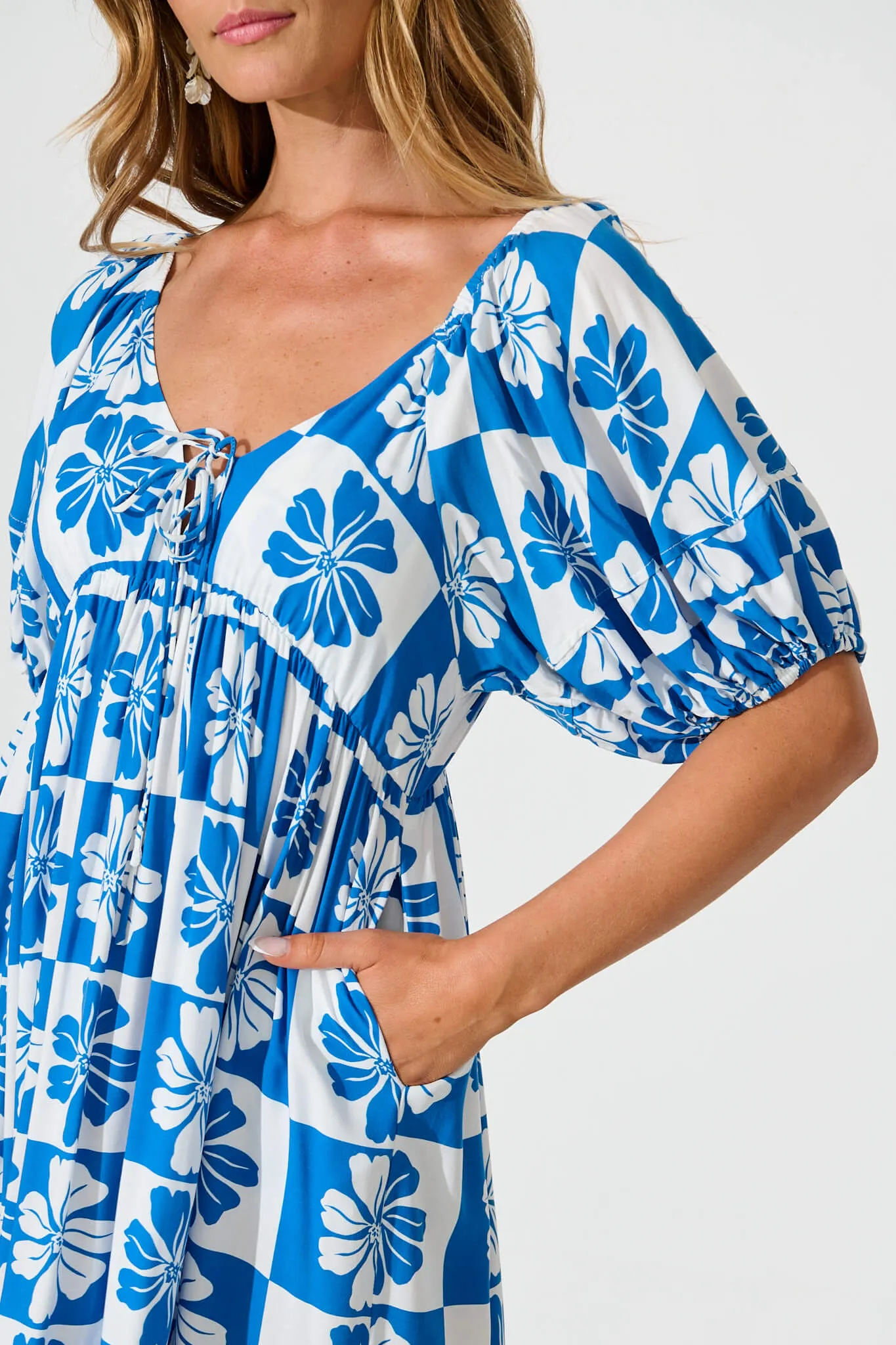 Marchena Midi Dress in Blue and White Flower Print sold by St Frock product image thumbnail 5