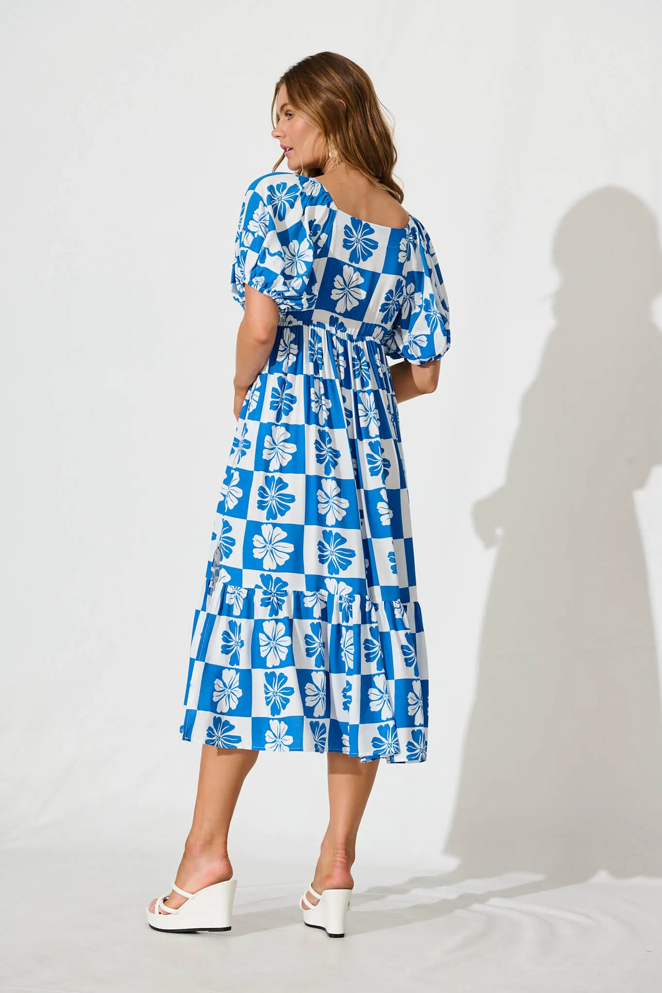 Marchena Midi Dress in Blue and White Flower Print sold by St Frock product image thumbnail 4