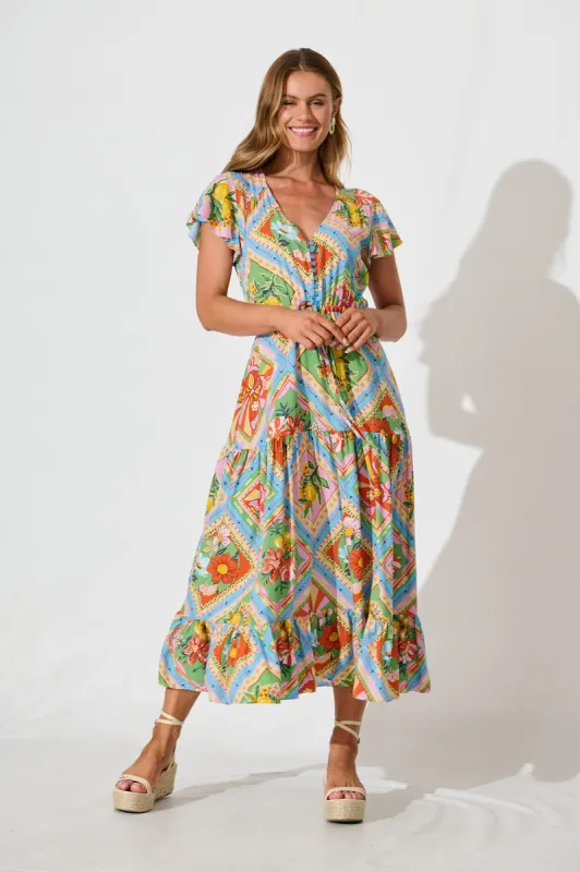 Karlene Maxi Dress In Multi Tile Print sold by St Frock