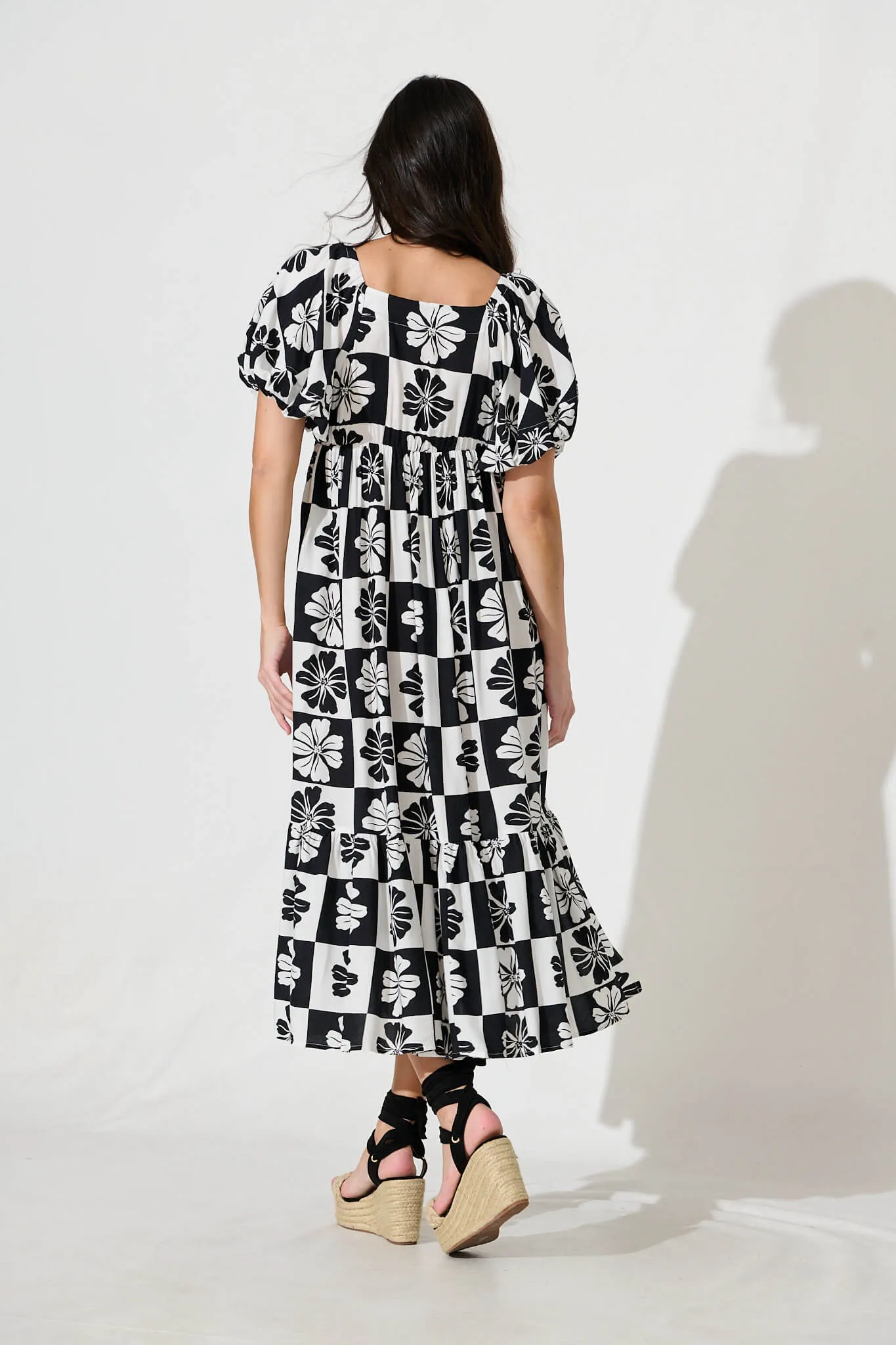 Marchena Midi Dress in Black and White Flower Print sold by St Frock product image thumbnail 4