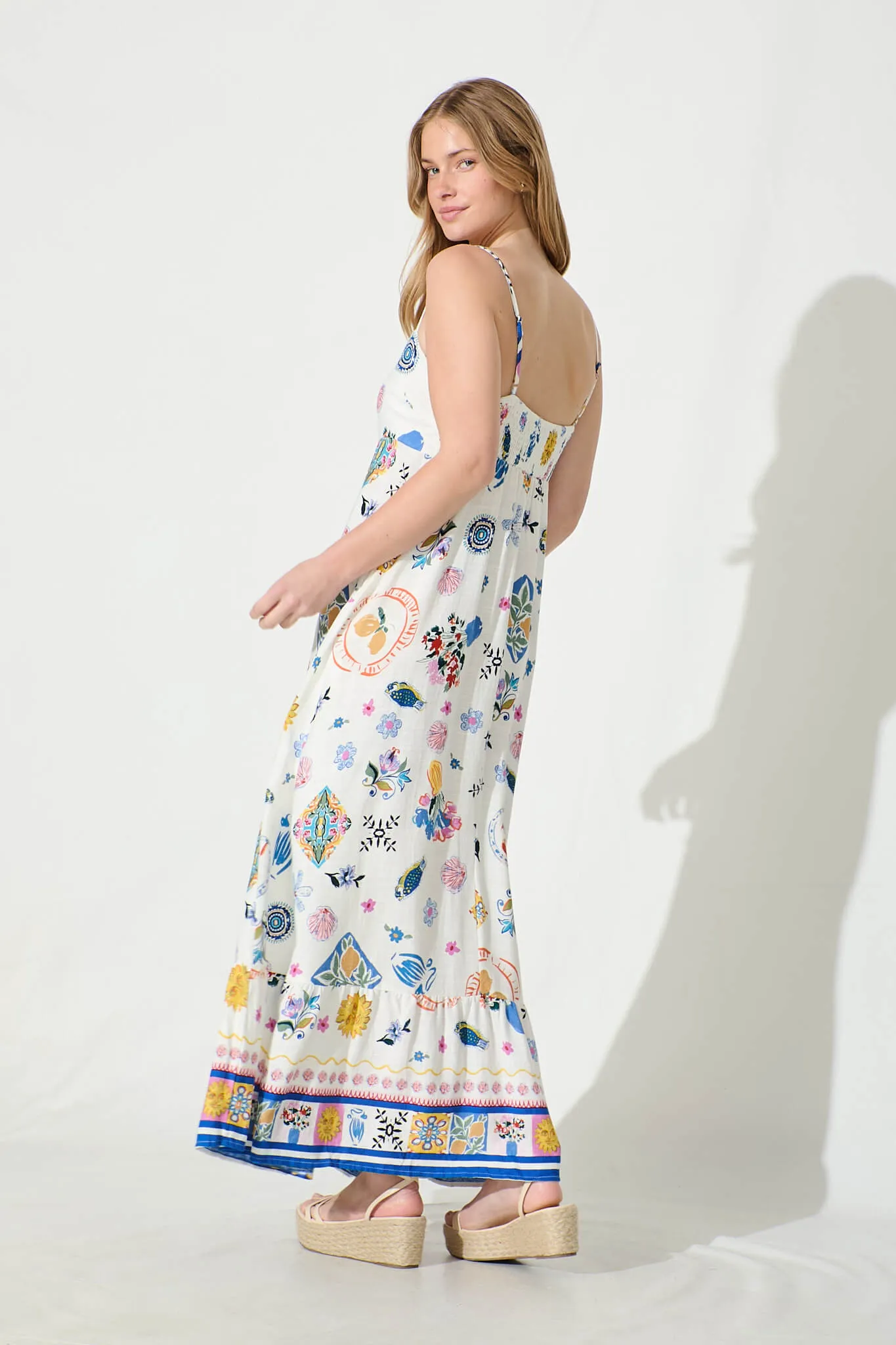 Mabrey Maxi Sundress in White with Multi Print sold by St Frock product image thumbnail 4