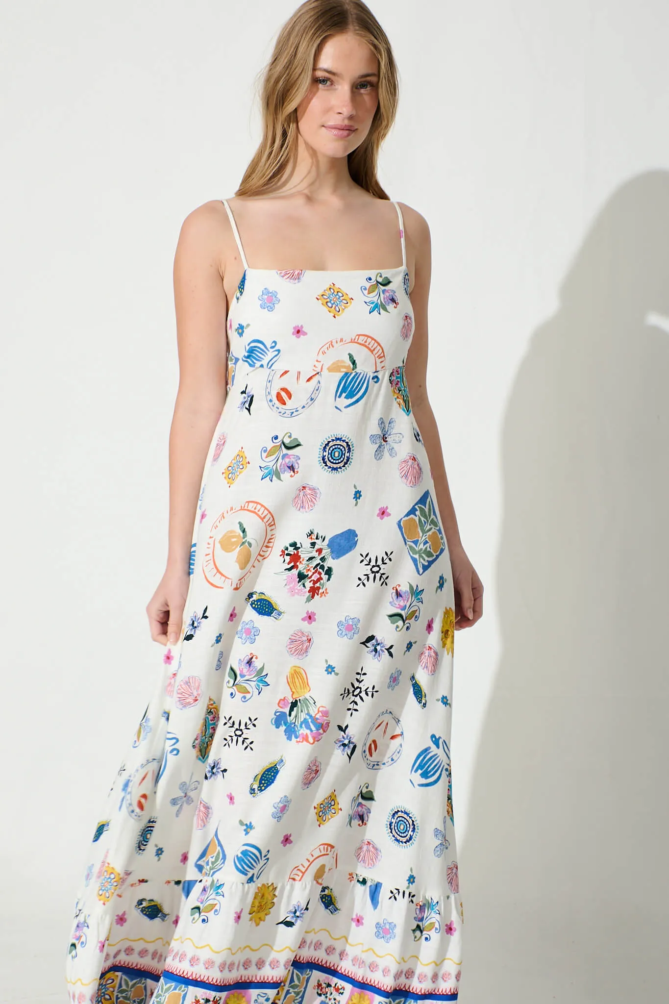 Mabrey Maxi Sundress in White with Multi Print sold by St Frock product image thumbnail 2