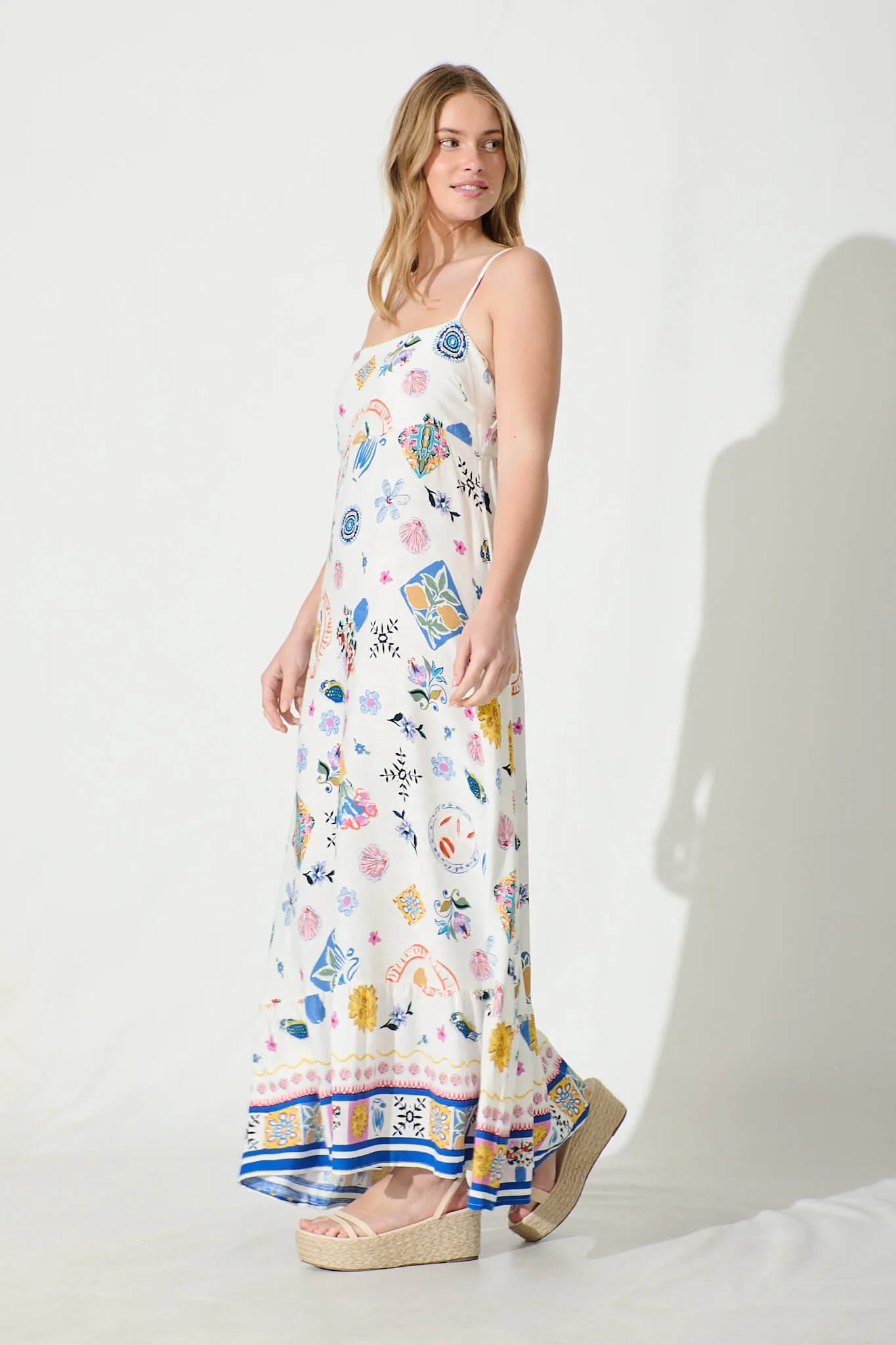 Mabrey Maxi Sundress in White with Multi Print sold by St Frock product image thumbnail 3