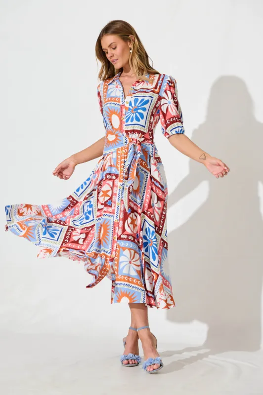 Bella Maxi Shirt Dress In White Multi Patchwork Print sold by St Frock