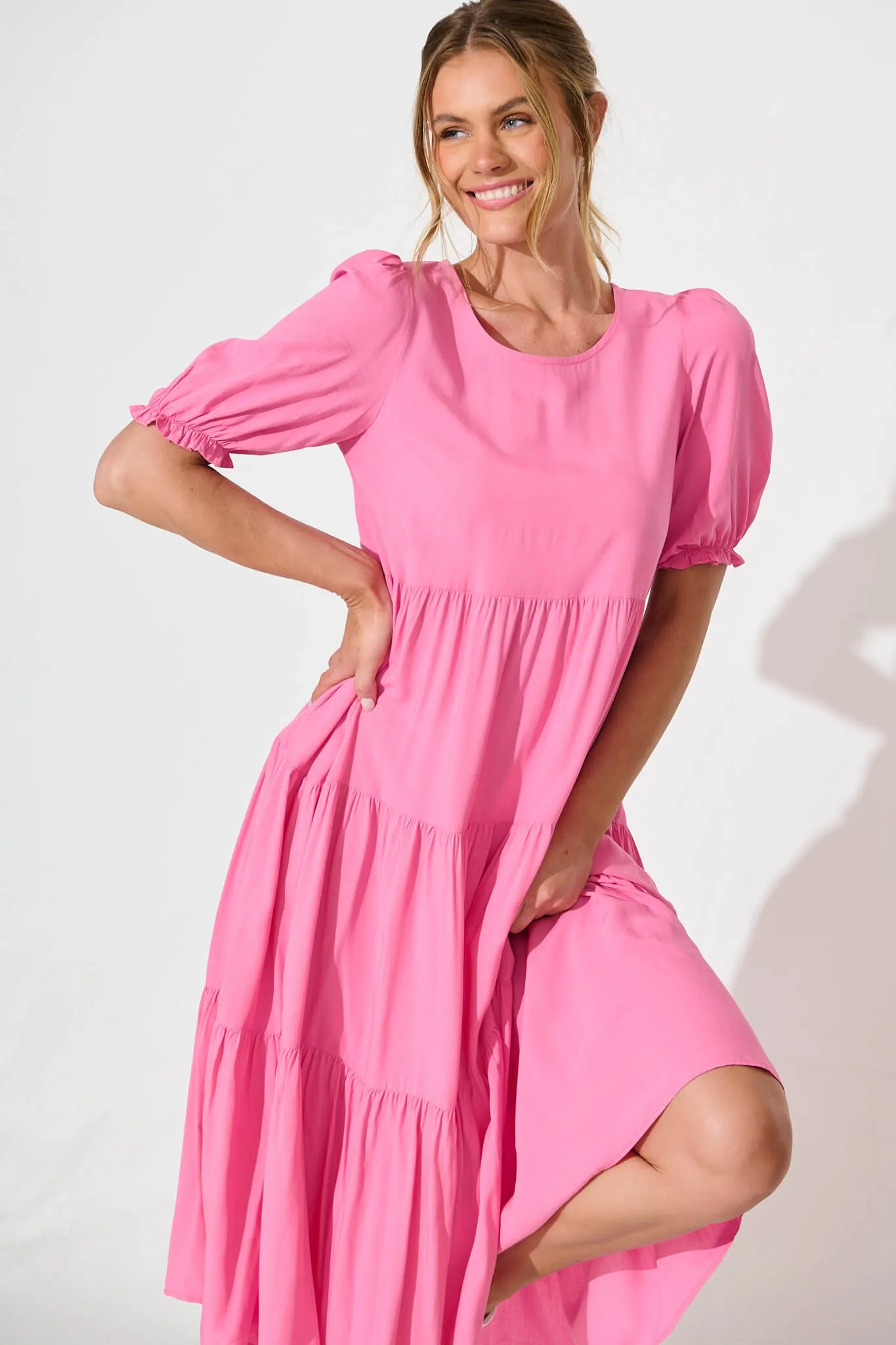 Nevi Tiered Midi Dress In Pink sold by St Frock product image thumbnail 2