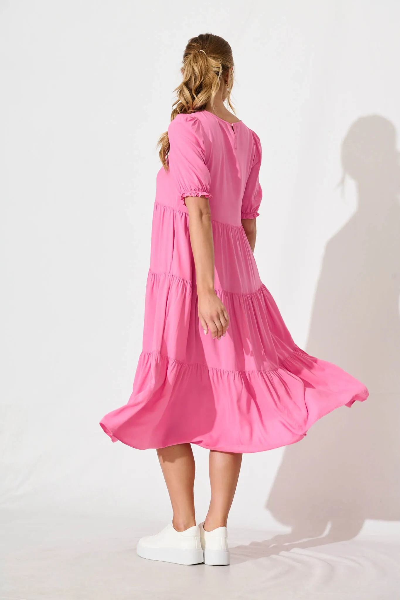 Nevi Tiered Midi Dress In Pink sold by St Frock product image thumbnail 4