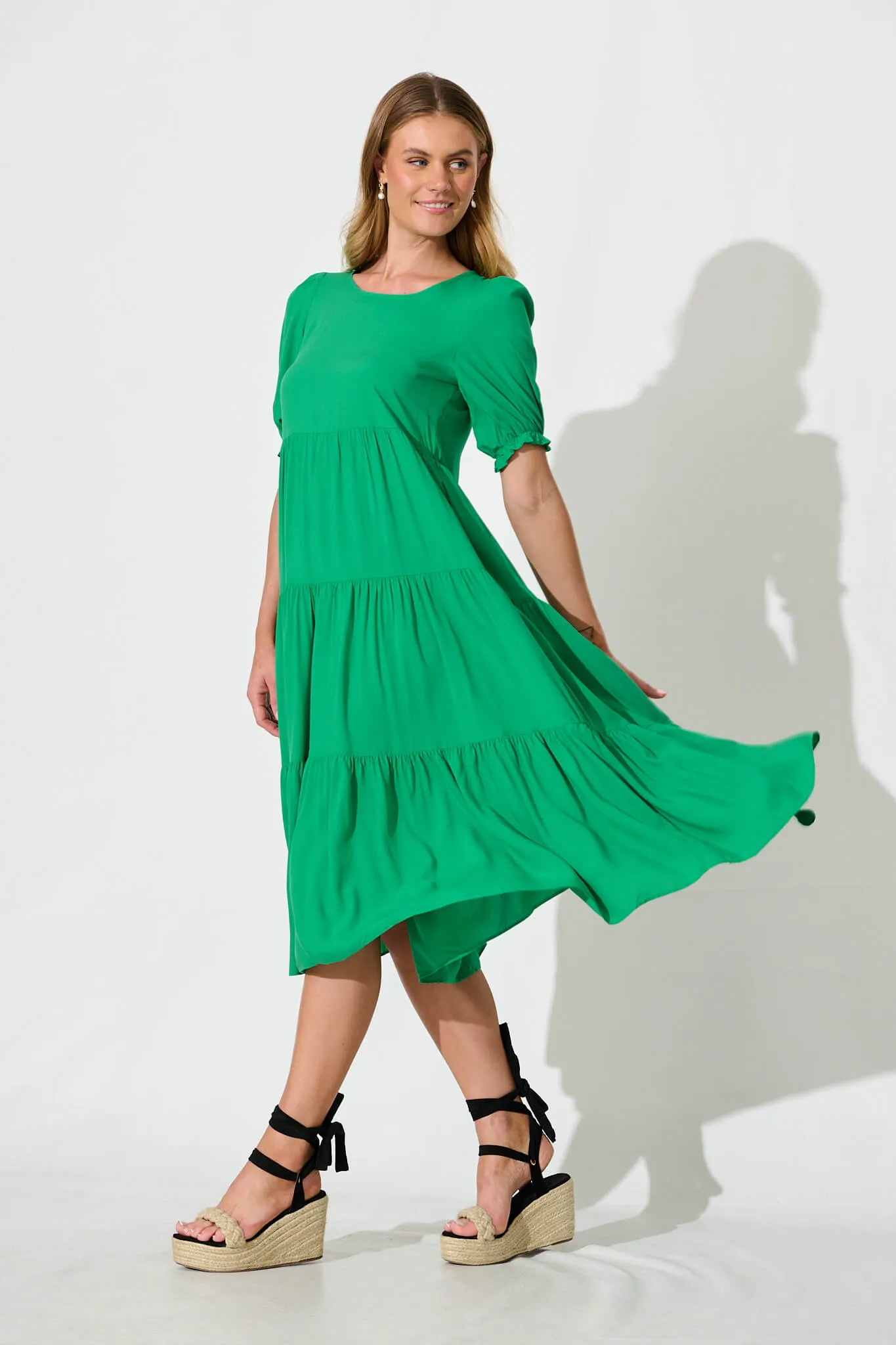 Nevi Tiered Midi Dress In Green sold by St Frock product image thumbnail 3