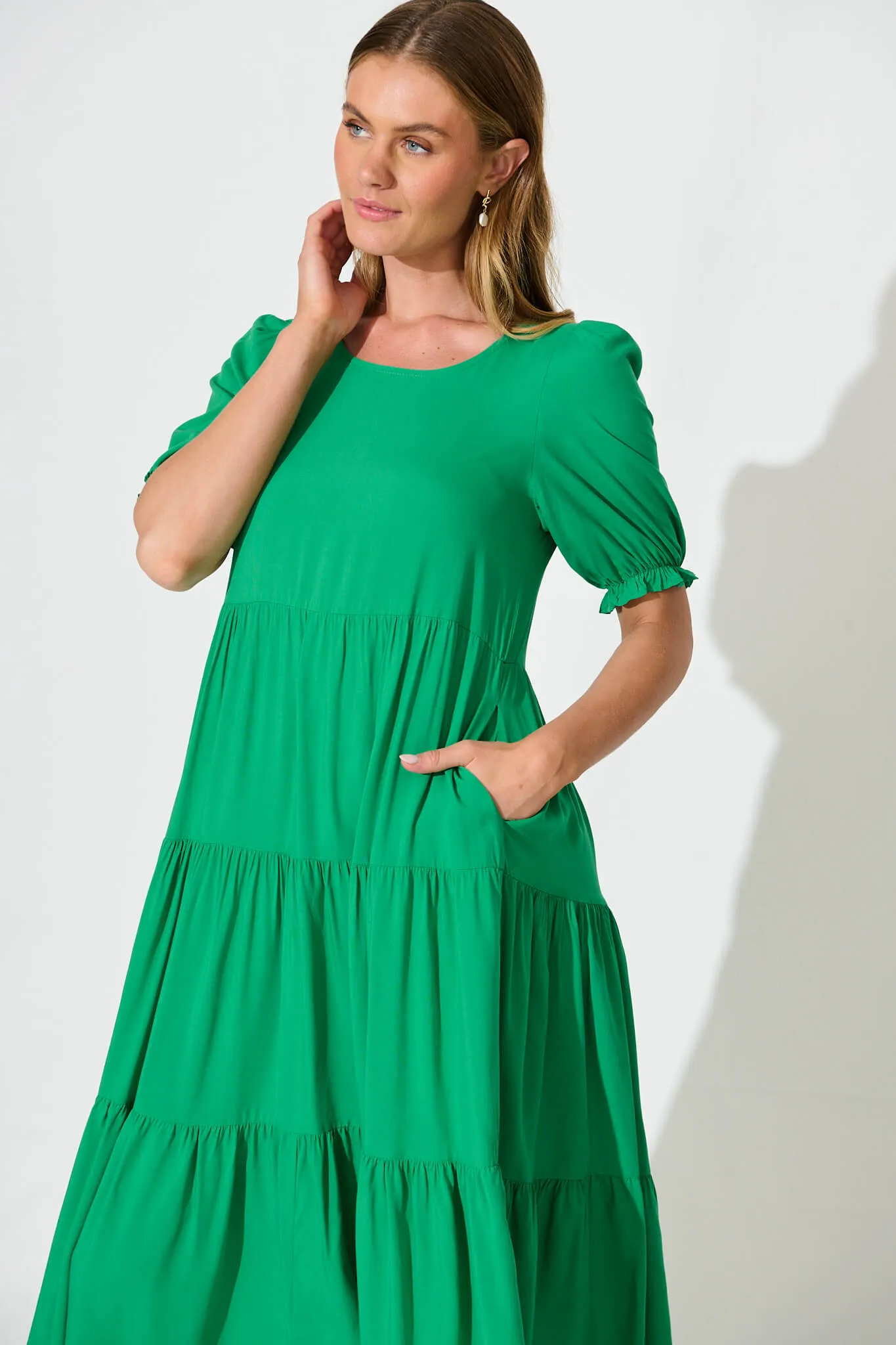 Nevi Tiered Midi Dress In Green sold by St Frock product image thumbnail 2