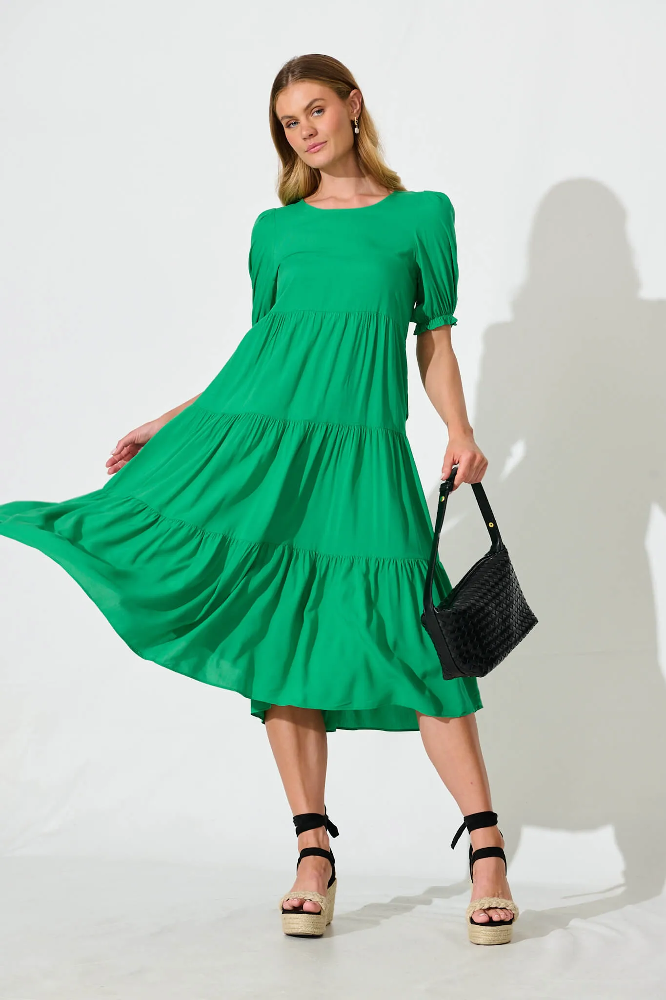 Nevi Tiered Midi Dress In Green sold by St Frock