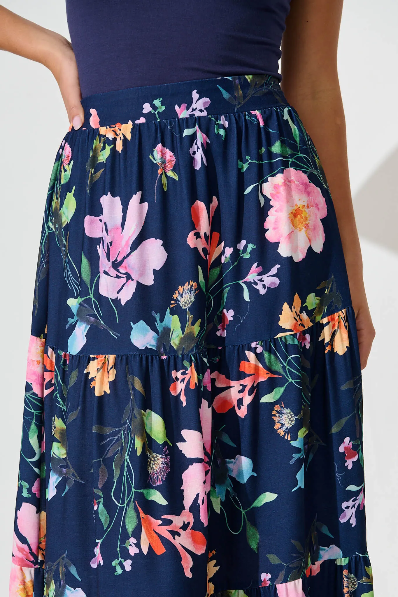 Newmoon Maxi Skirt In Navy With Multi Floral Print sold by St Frock product image thumbnail 5