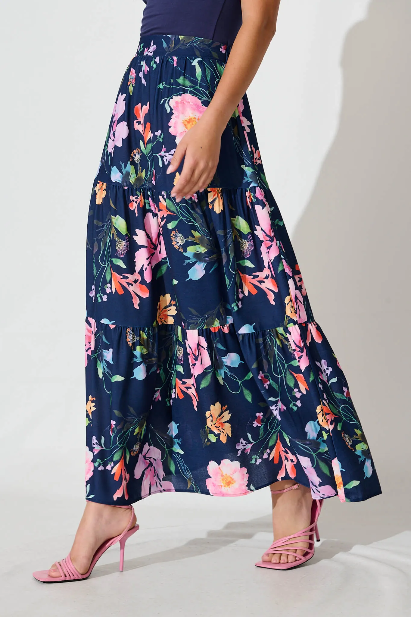 Newmoon Maxi Skirt In Navy With Multi Floral Print sold by St Frock product image thumbnail 2