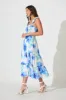 Rylee Midi Dress in White with Blue Floral Linen Blend sold by St Frock