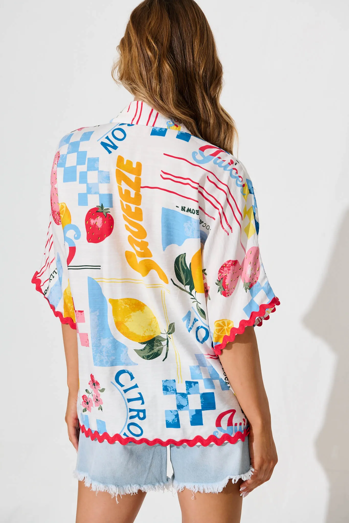 Dream Girl Shirt In White Lemon Print Ric Rac Trim sold by St Frock product image thumbnail 3