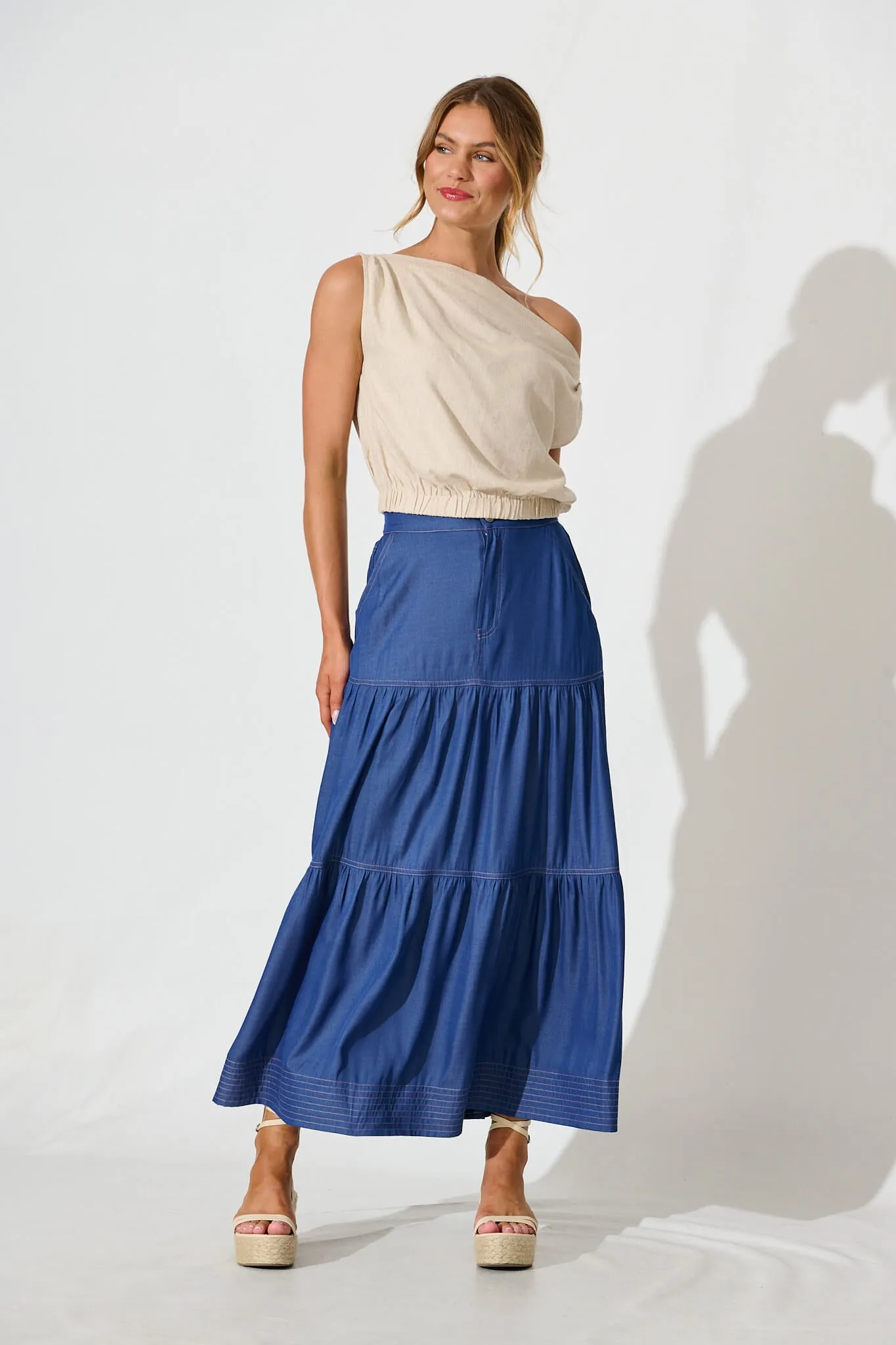 Adelina Maxi Skirt In Blue With Contrast Stitch sold by St Frock product image thumbnail 4