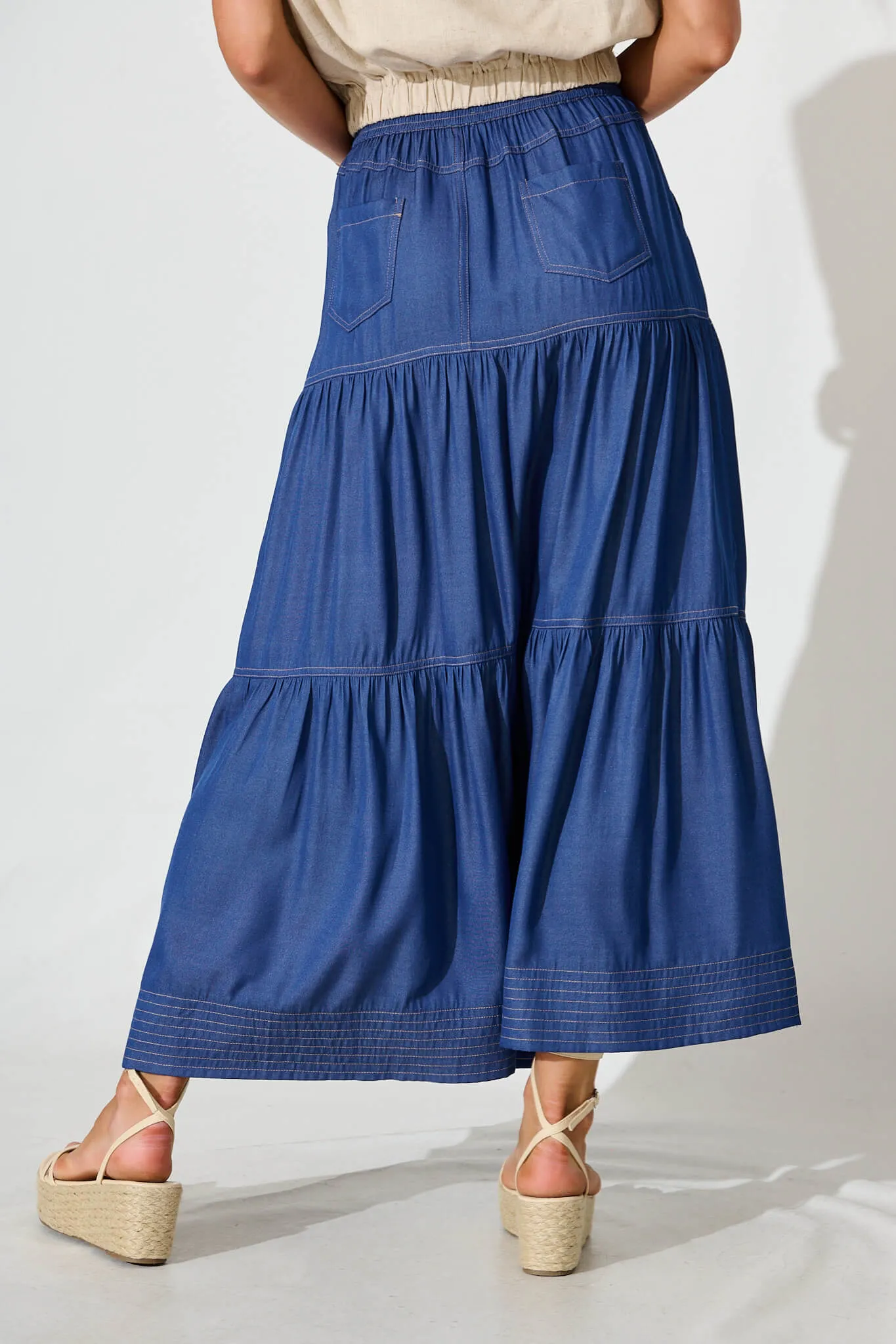 Adelina Maxi Skirt In Blue With Contrast Stitch sold by St Frock product image thumbnail 3