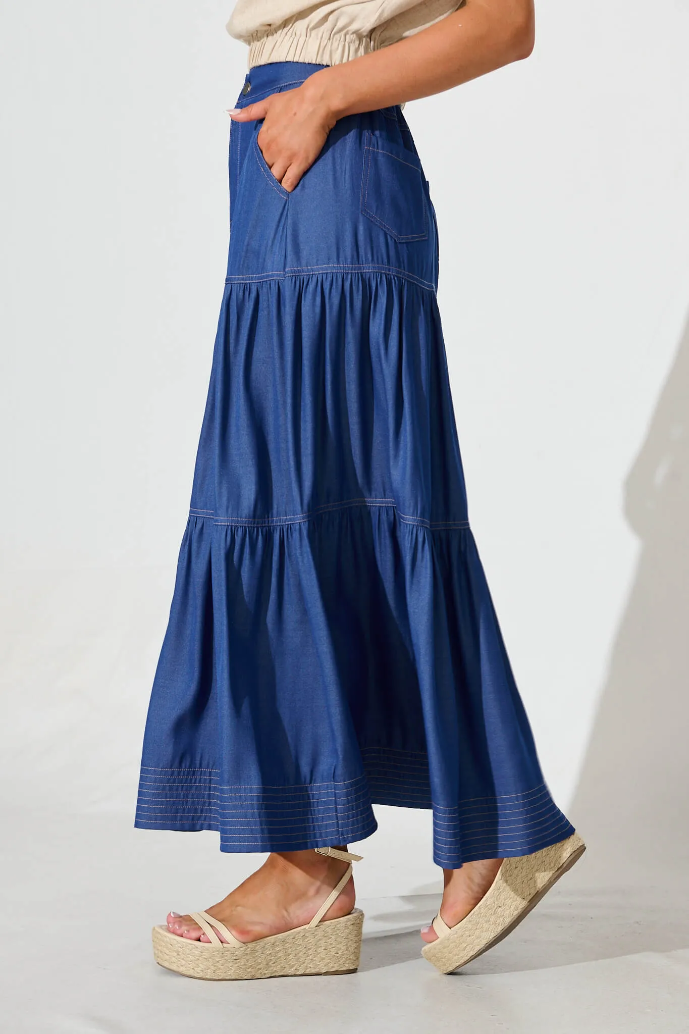 Adelina Maxi Skirt In Blue With Contrast Stitch sold by St Frock product image thumbnail 2