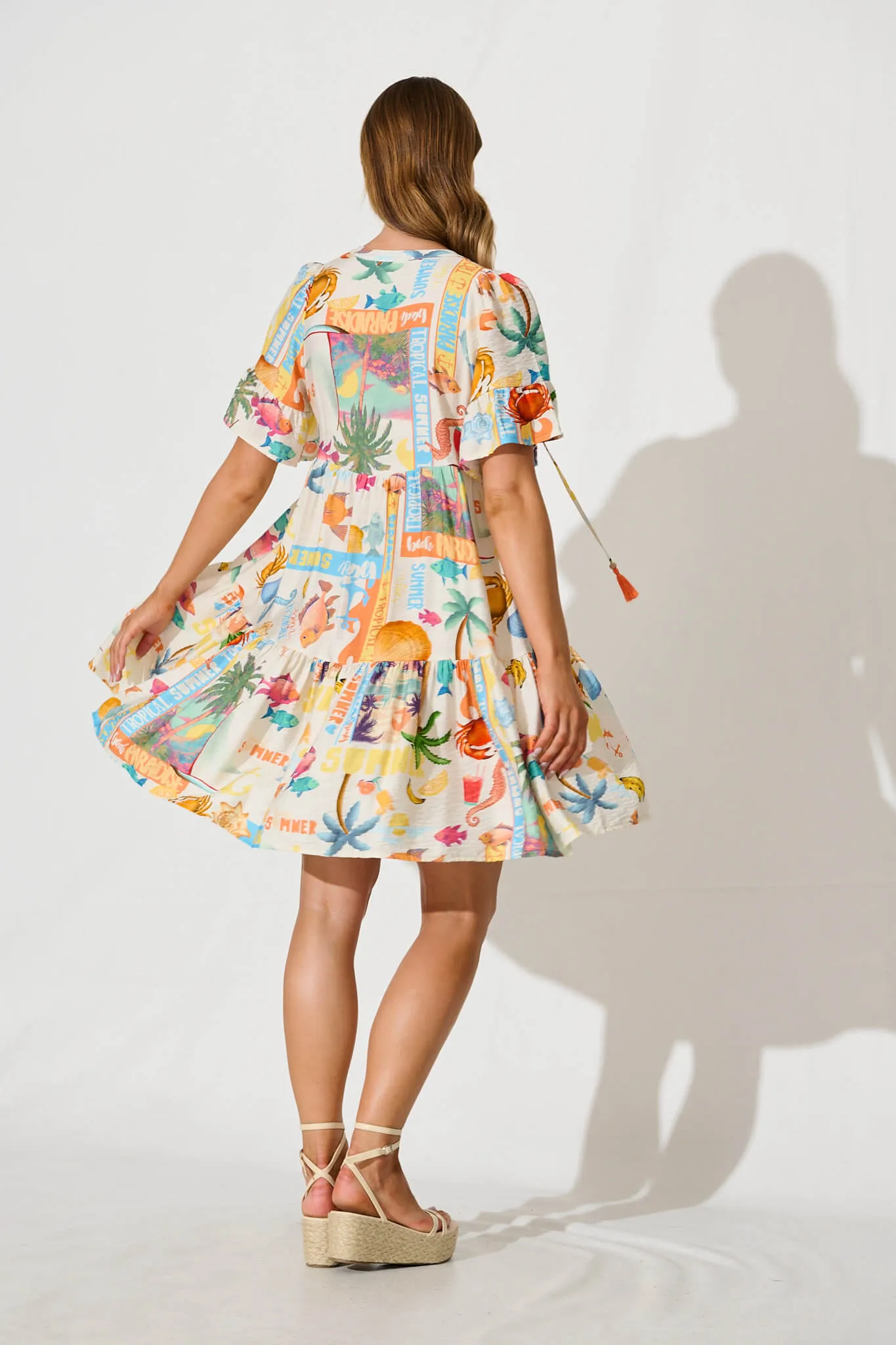 Tahnee Smock Dress In Cream With Multi Summer Print sold by St Frock product image thumbnail 4