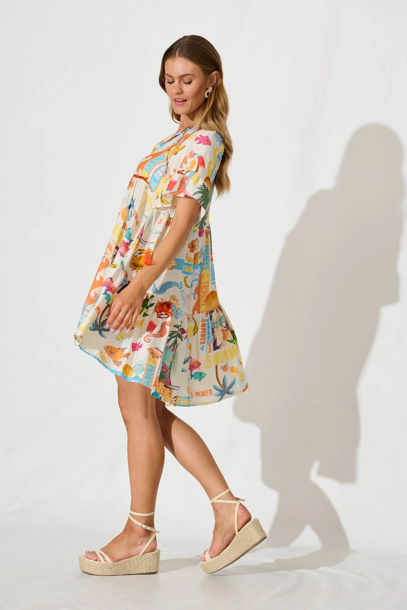 Tahnee Smock Dress In Cream With Multi Summer Print sold by St Frock product image thumbnail 3