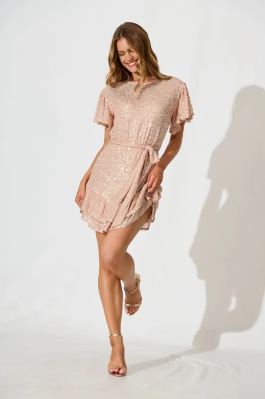 Alexia Dress In Rose Gold Sequin sold by St Frock