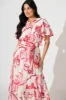 Yuki Midi Dress in White with Pink Floral sold by St Frock