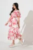 Yuki Midi Dress in White with Pink Floral sold by St Frock