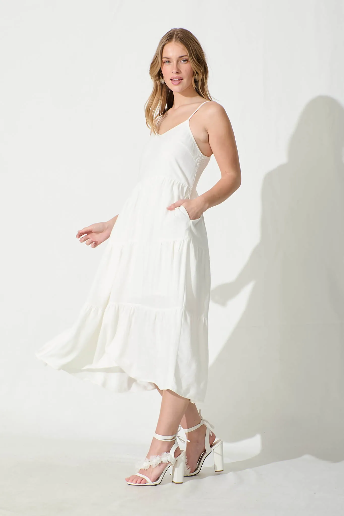 Utopia Midi Sundress in White Linen Blend sold by St Frock product image thumbnail 3