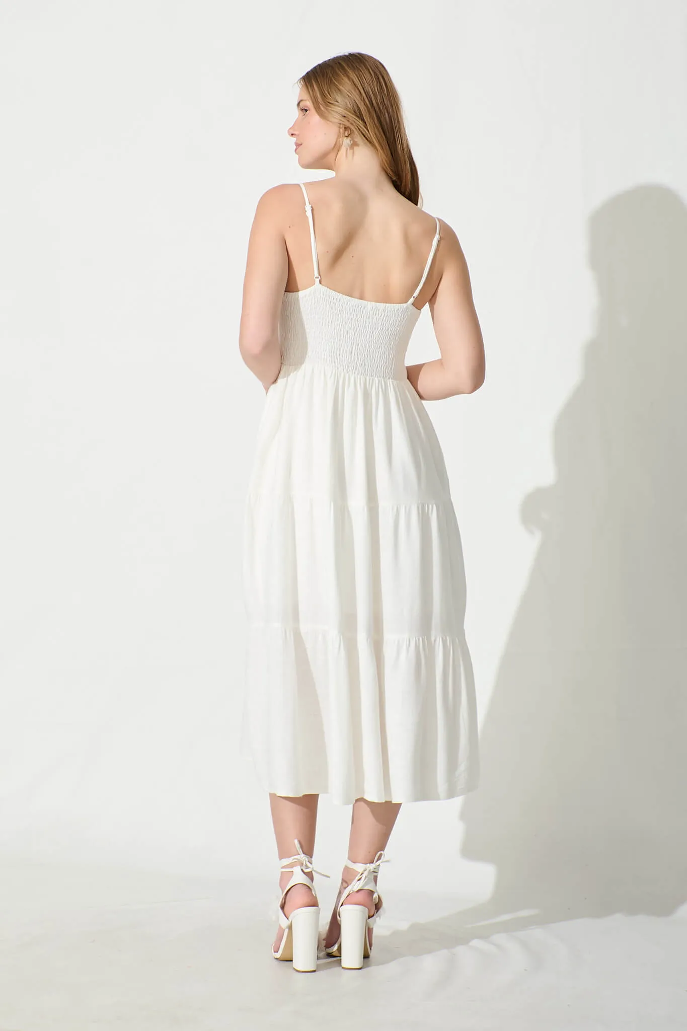 Utopia Midi Sundress in White Linen Blend sold by St Frock product image thumbnail 4
