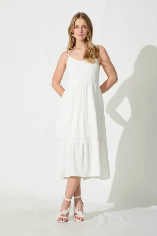 Utopia Midi Sundress in White Linen Blend sold by St Frock