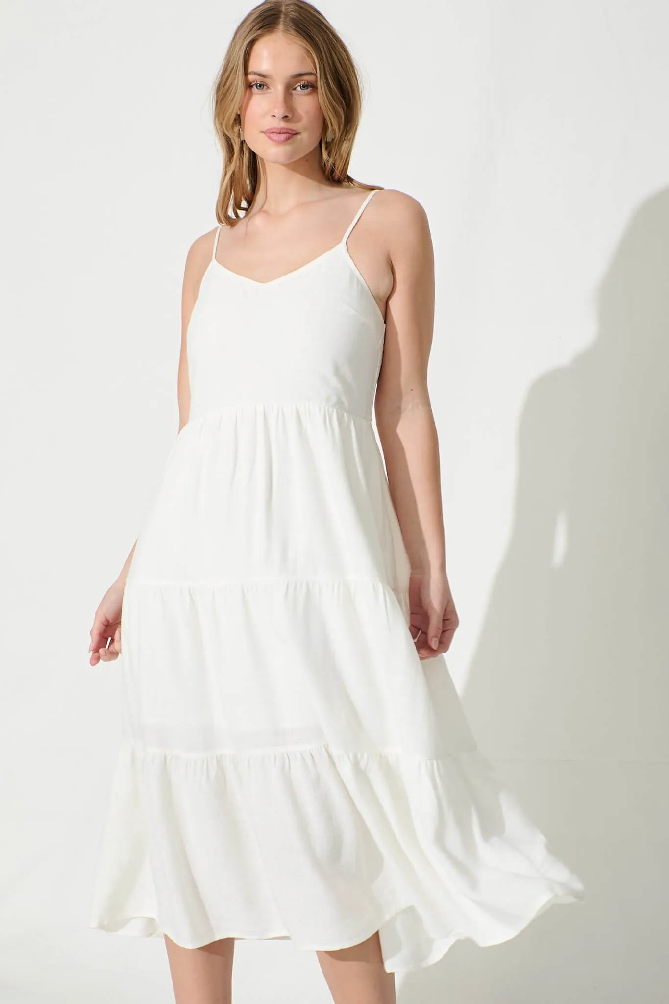 Utopia Midi Sundress in White Linen Blend sold by St Frock product image thumbnail 2