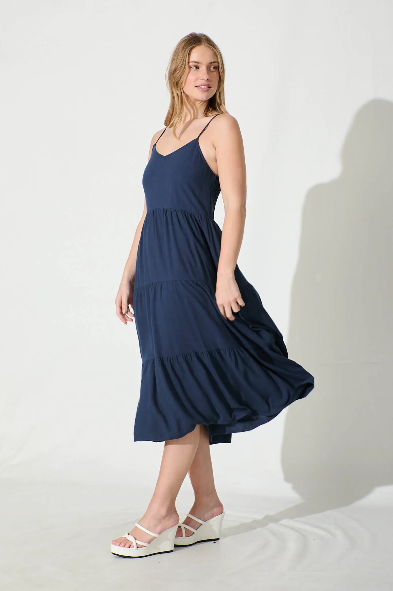 Utopia Midi Sundress in Navy Linen Blend sold by St Frock product image thumbnail 3
