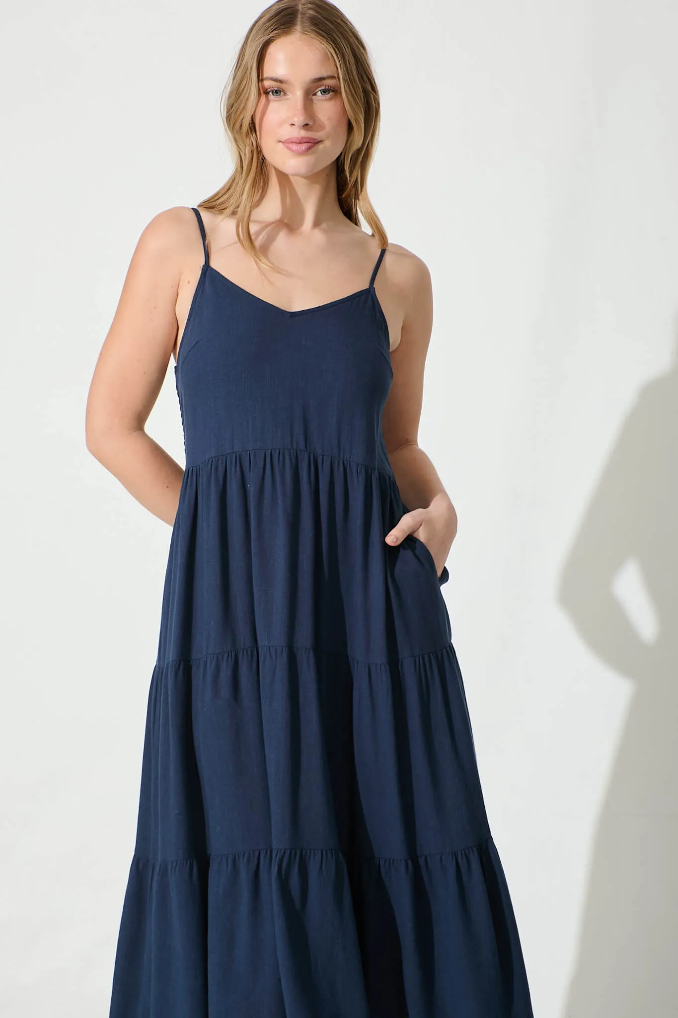 Utopia Midi Sundress in Navy Linen Blend sold by St Frock product image thumbnail 2