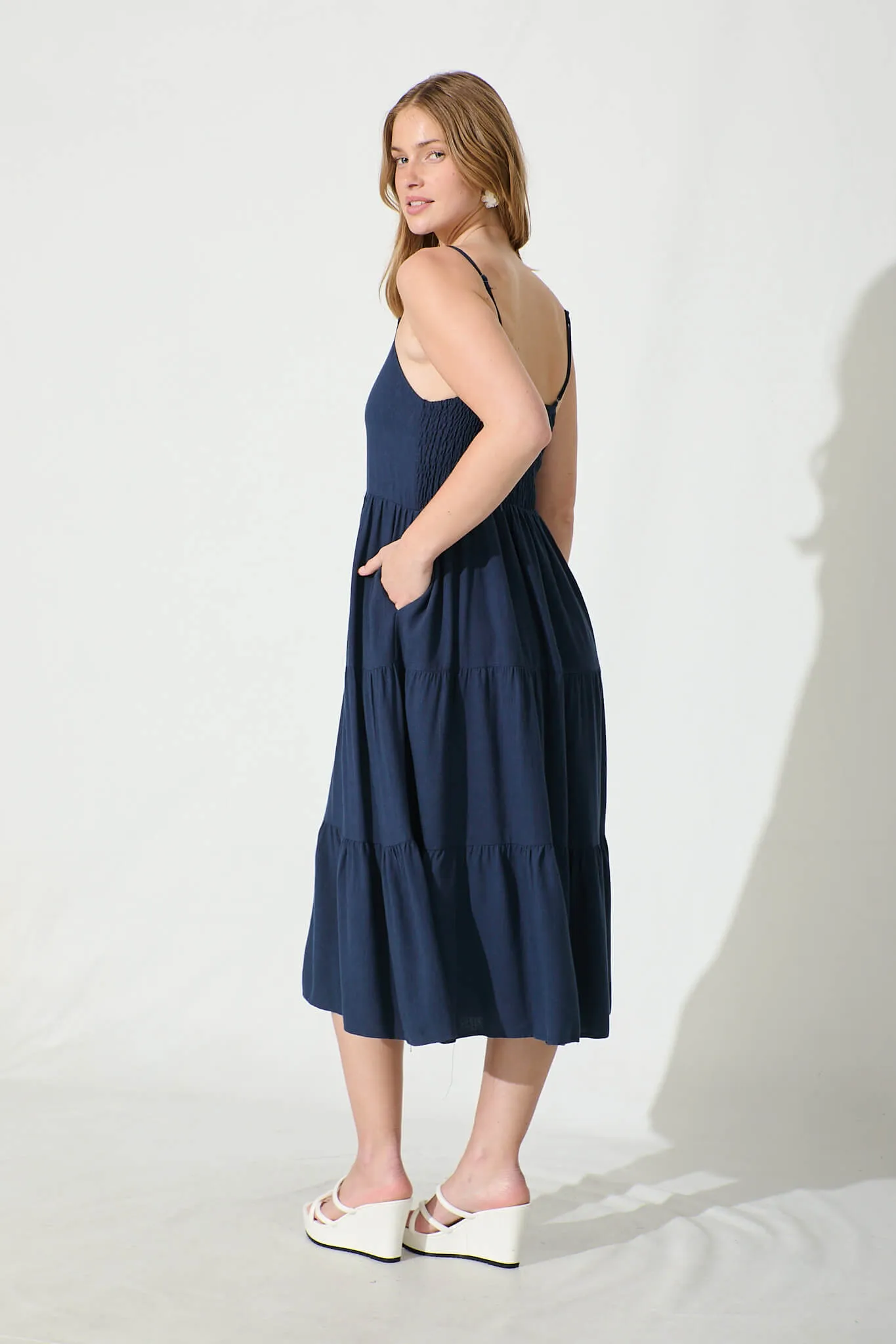 Utopia Midi Sundress in Navy Linen Blend sold by St Frock product image thumbnail 4