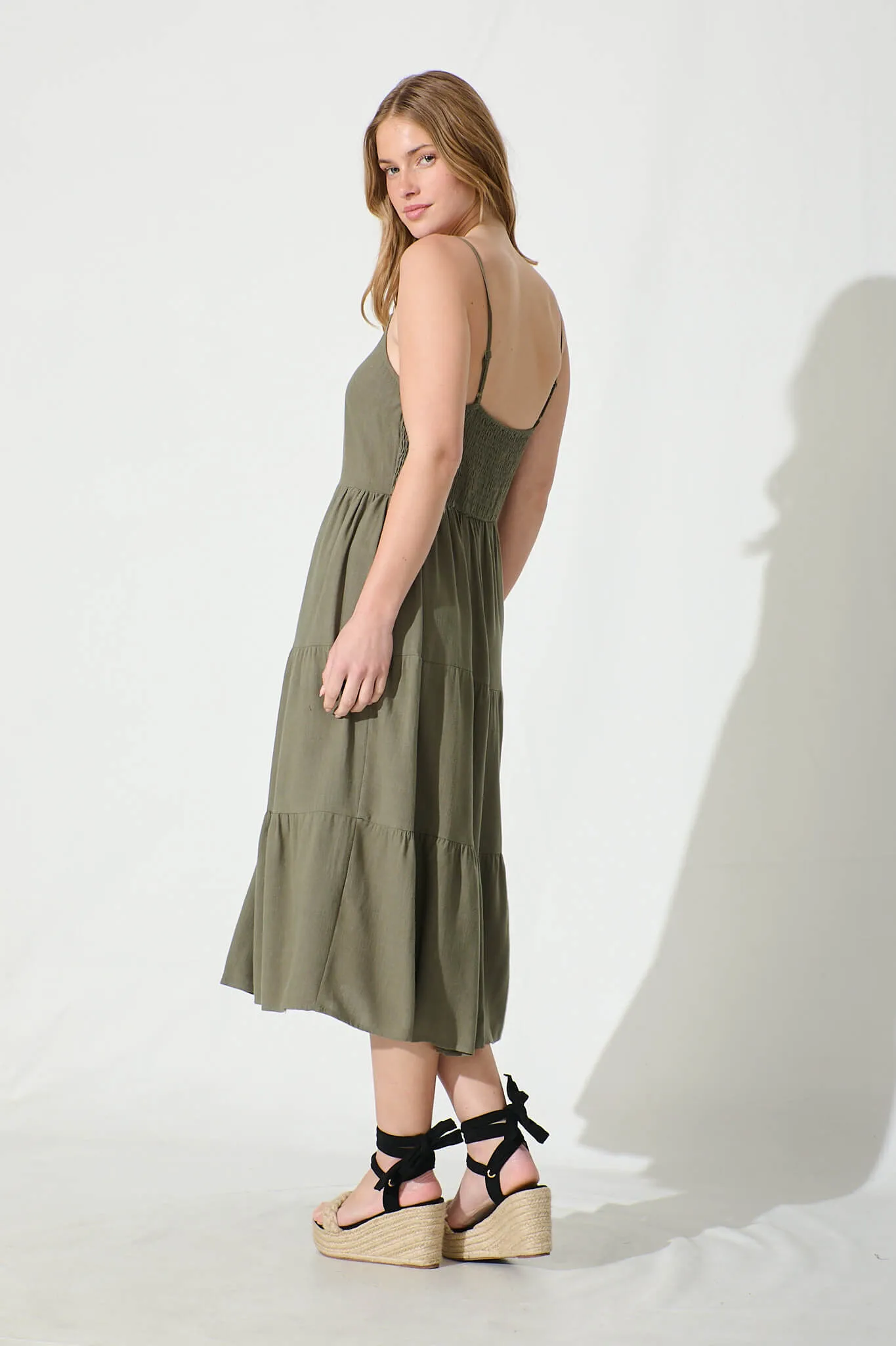 Utopia Midi Sundress in Khaki Linen Blend sold by St Frock product image thumbnail 4