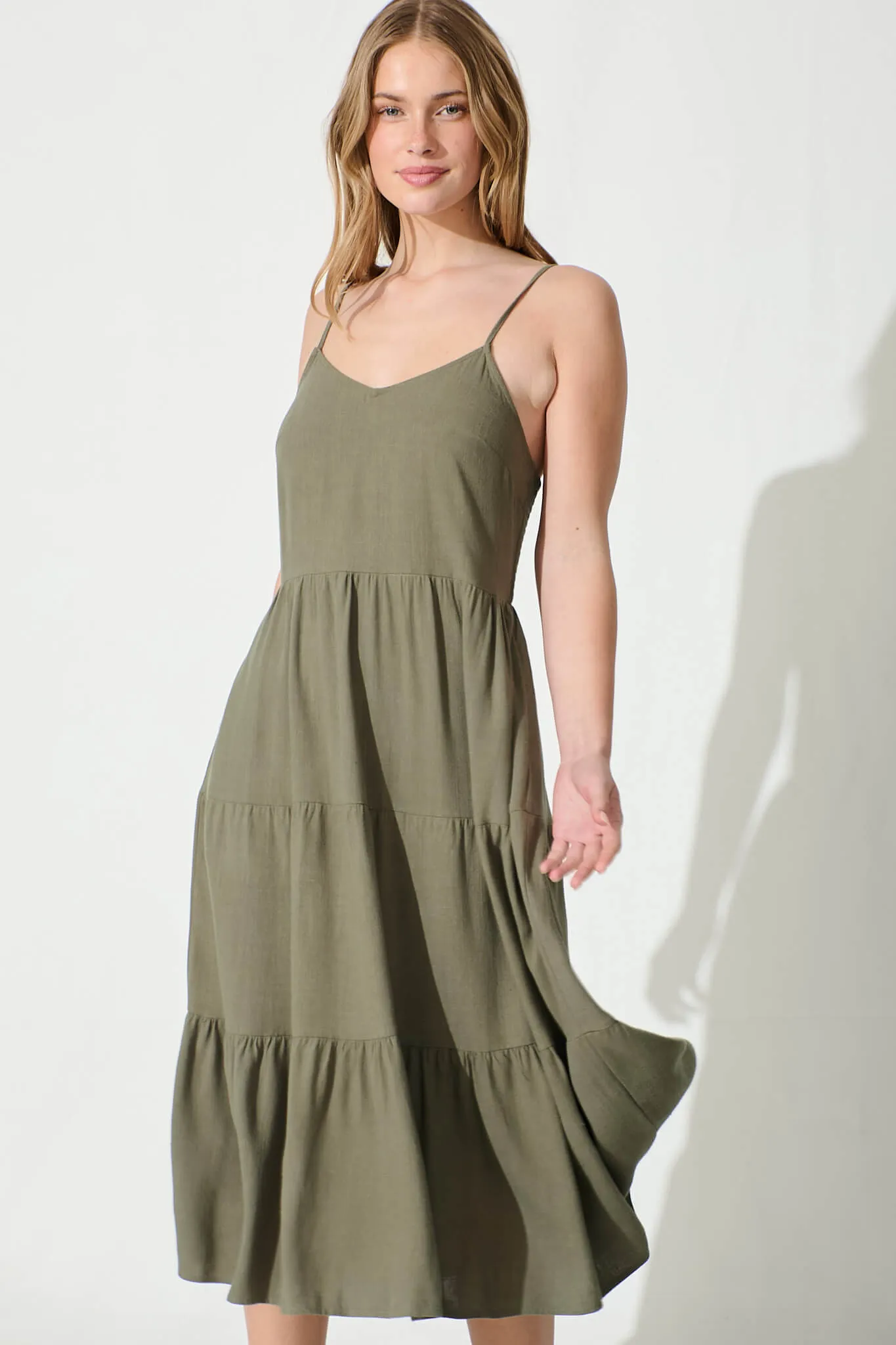Utopia Midi Sundress in Khaki Linen Blend sold by St Frock product image thumbnail 2