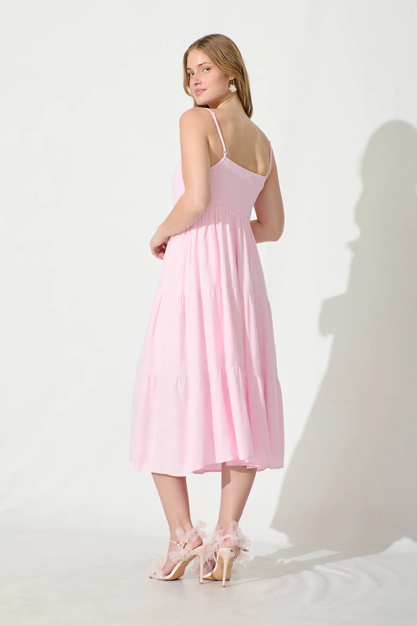 Utopia Midi Sundress in Pink Linen Blend sold by St Frock product image thumbnail 4