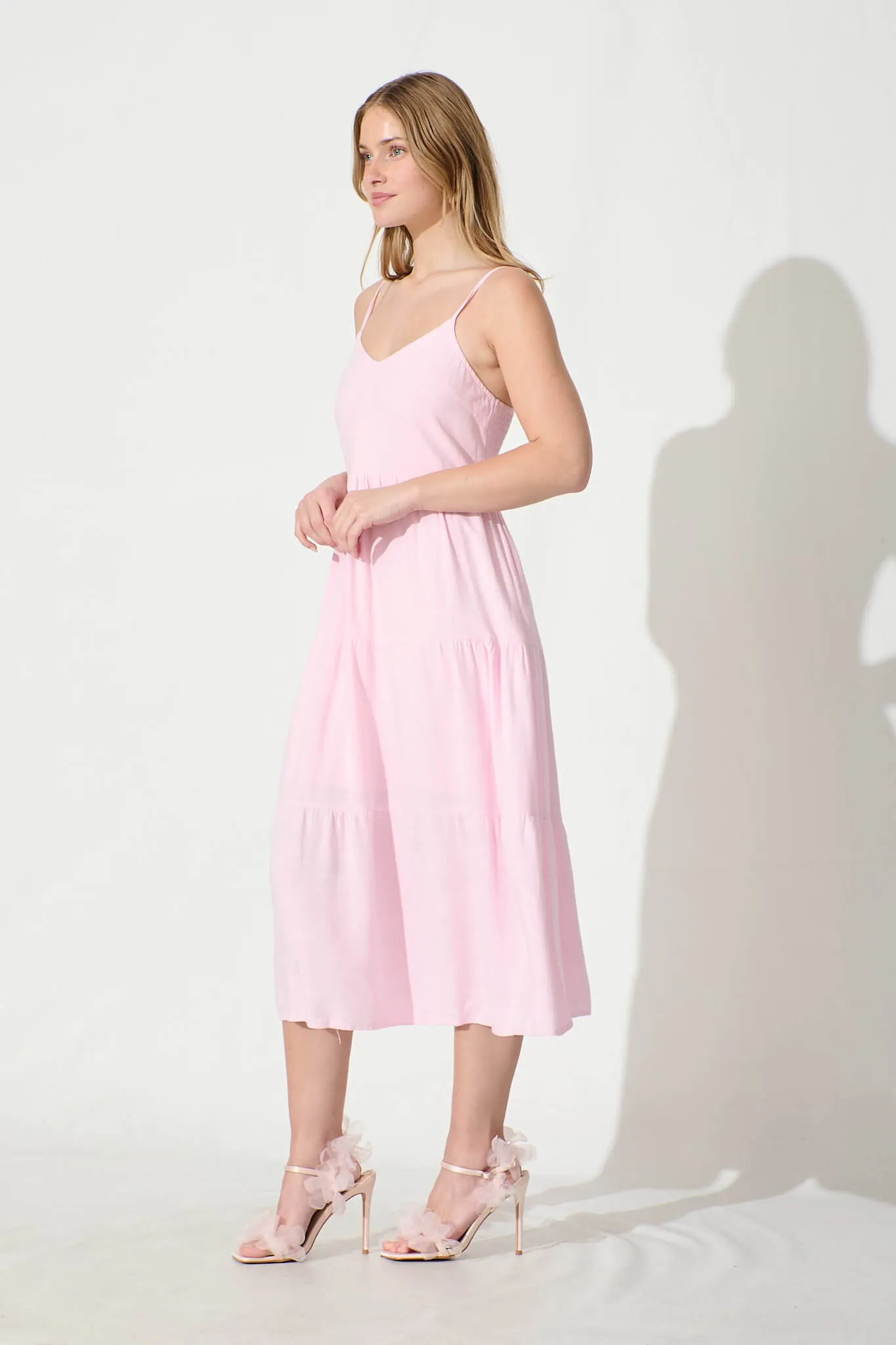 Utopia Midi Sundress in Pink Linen Blend sold by St Frock product image thumbnail 3