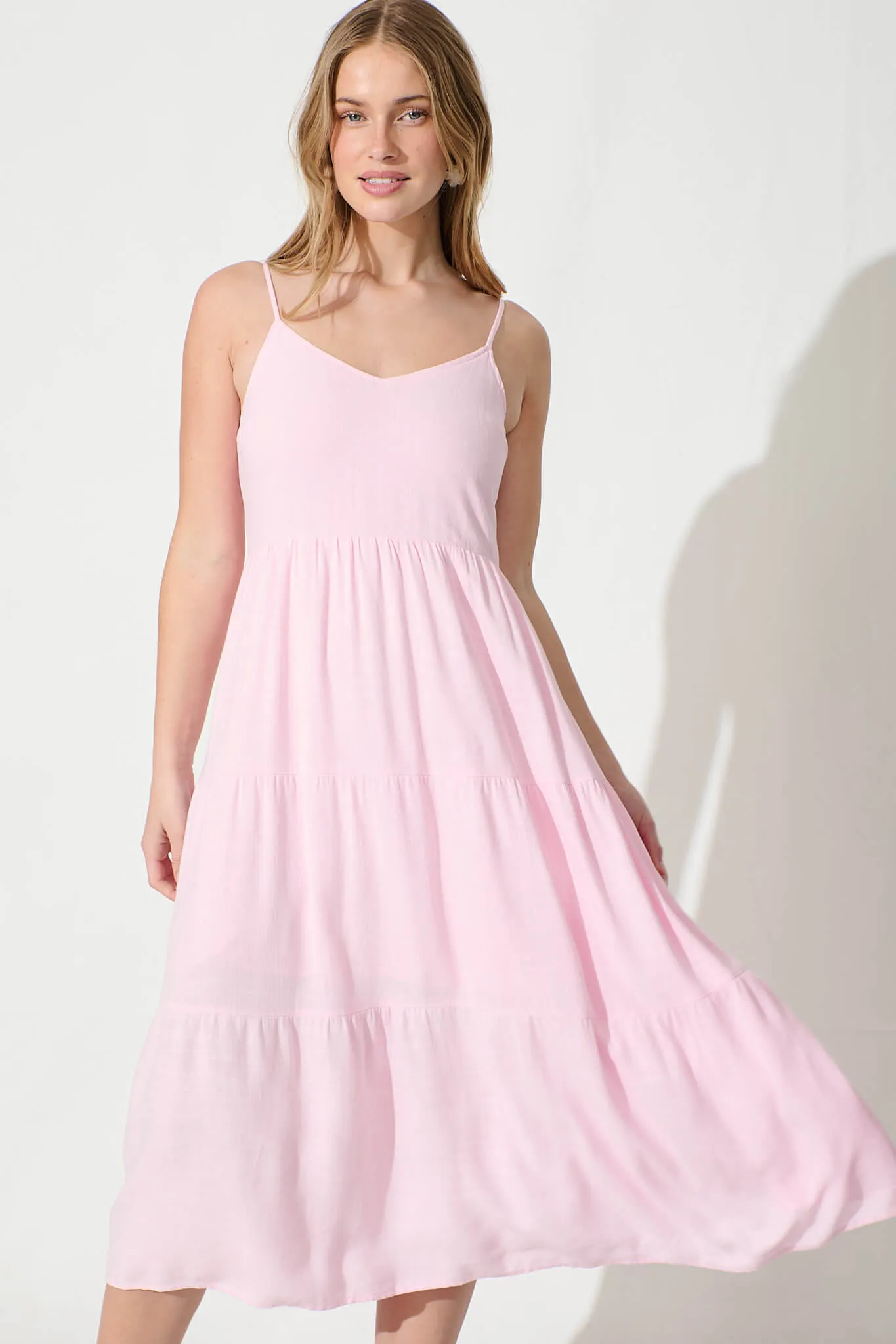 Utopia Midi Sundress in Pink Linen Blend sold by St Frock product image thumbnail 2