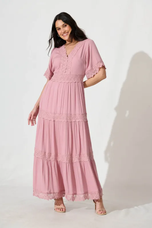 Mona Maxi Dress In Rose Pink sold by St Frock