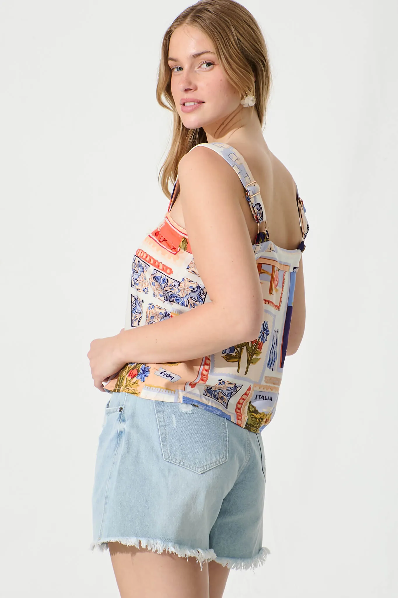 Liliana Cami Top In White Multi Postcard Print sold by St Frock product image thumbnail 3