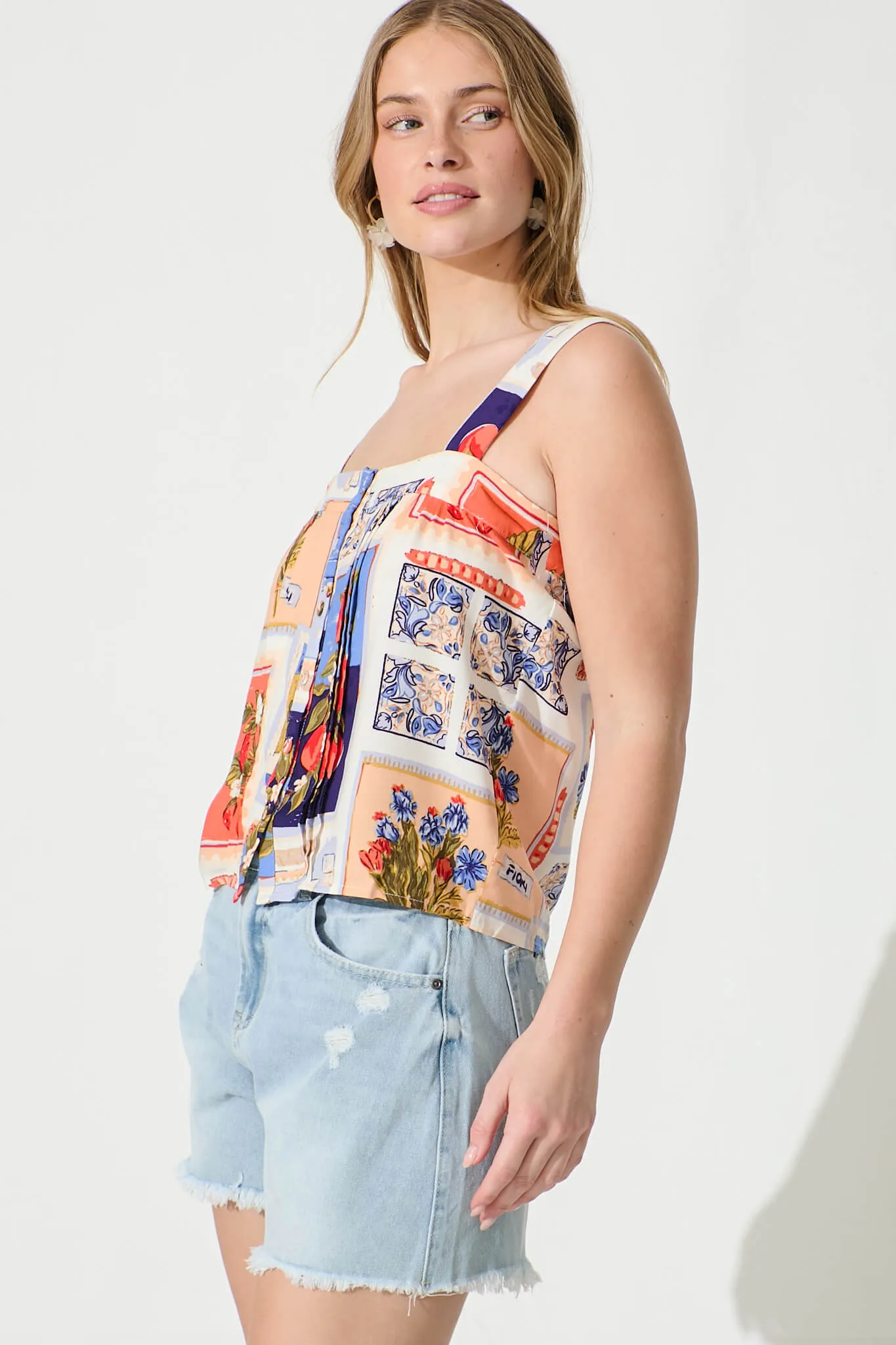 Liliana Cami Top In White Multi Postcard Print sold by St Frock product image thumbnail 2