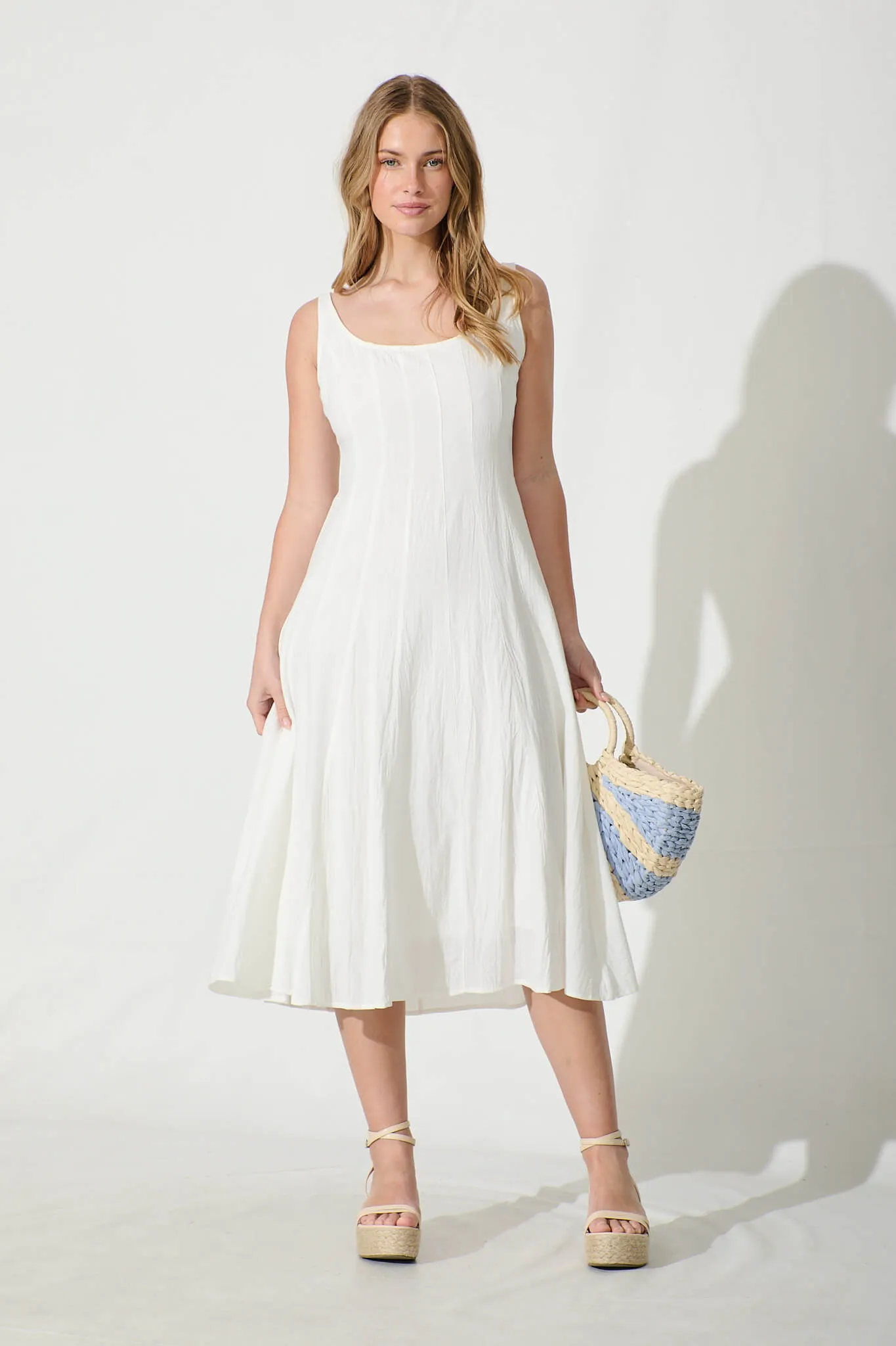 Shaima Midi Sundress in White Cotton sold by St Frock