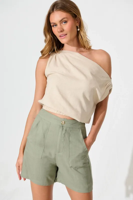 Alistair Shorts in Khaki Linen Blend sold by St Frock